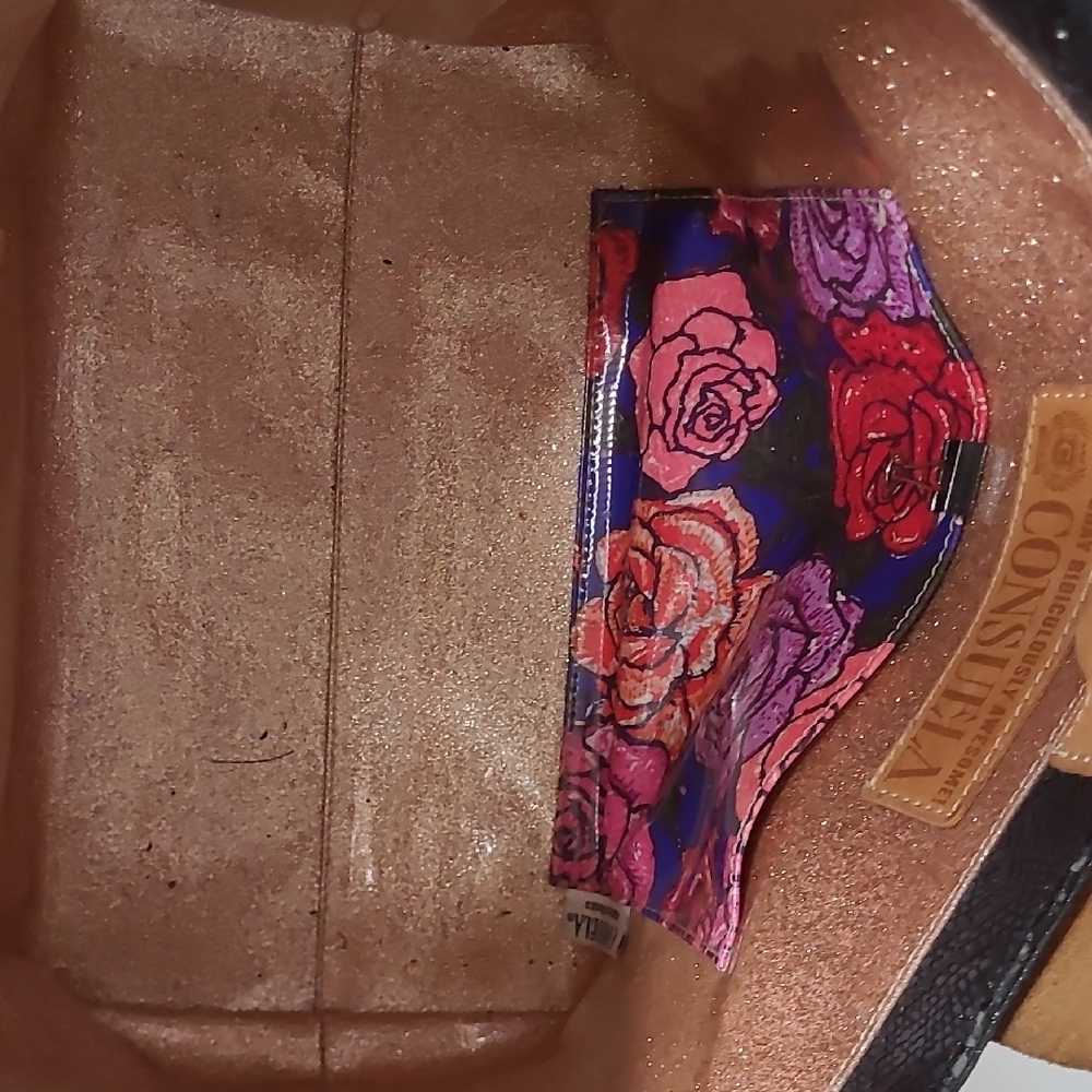 Consuela Black and Tan Crossbody Bag with Pink and Green Accents - Picture 3 of 8